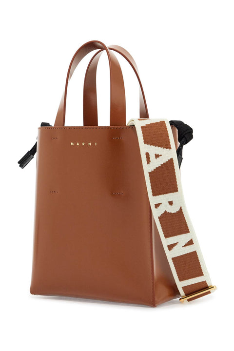 Marni Marni brown calf leather shopping bag with minimalist design and shoulder strap