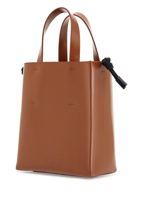 Marni Marni brown calf leather shopping bag with minimalist design and shoulder strap