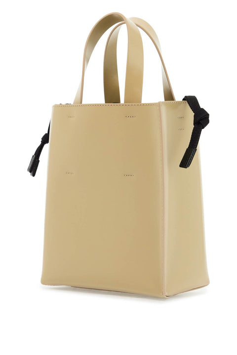 Marni Marni beige leather shopping bag with short handles and shoulder strap