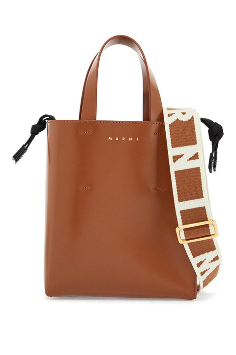 Marni Marni brown calf leather shopping bag with minimalist design and shoulder strap