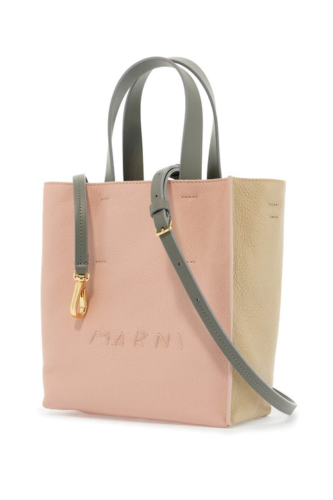 Marni Marni pink and beige calfskin shopping bag with gray handles