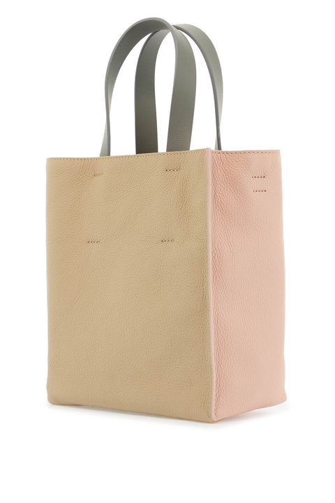 Marni Marni pink and beige calfskin shopping bag with gray handles