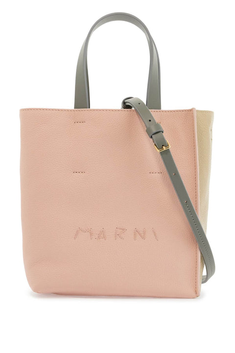 Marni Marni pink and beige calfskin shopping bag with gray handles