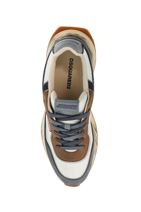 Dsquared2 Dsquared2 low top blue denim sneakers in leather with suede inserts and rubber sole