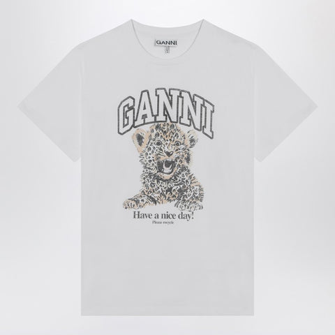 Ganni GANNI White T-shirt with leopard print