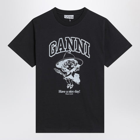 Ganni GANNI Black T-shirt with logo print