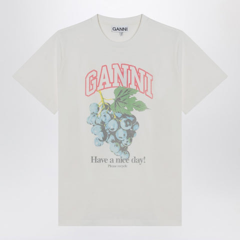Ganni GANNI Ivory T-shirt with grape print