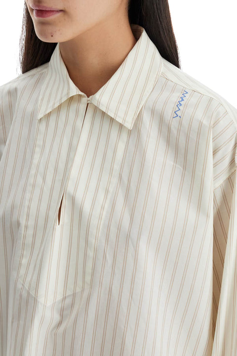Marni Marni ivory striped cotton top with embroidered logo