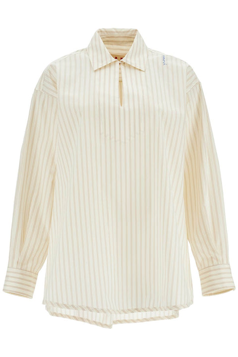 Marni Marni ivory striped cotton top with embroidered logo