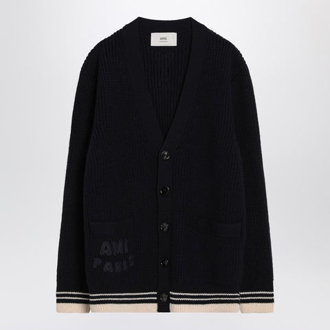 Ami Paris Ami Paris Navy blue cardigan in wool knit