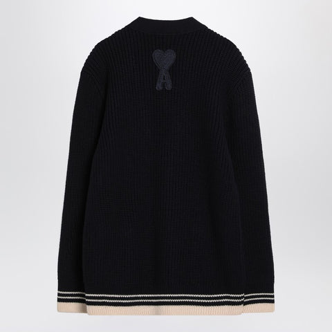 Ami Paris Ami Paris Navy blue cardigan in wool knit