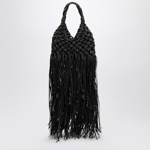 Hibourama Hibourama Black Vannifique Fringes bag in leather and raffia