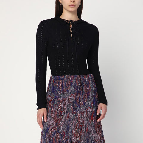 Etro ETRO Black hooded sweater in silk blend