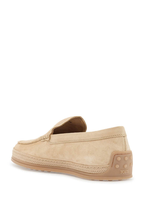 Tod'S Tod'S beige woven leather slip-on loafers with rubber sole