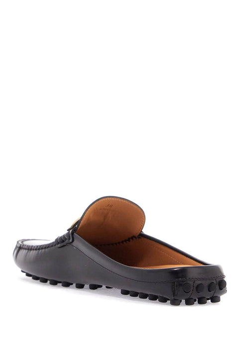 Tod'S Tod'S black calfskin slip-on loafers with metallic strap and rubber sole
