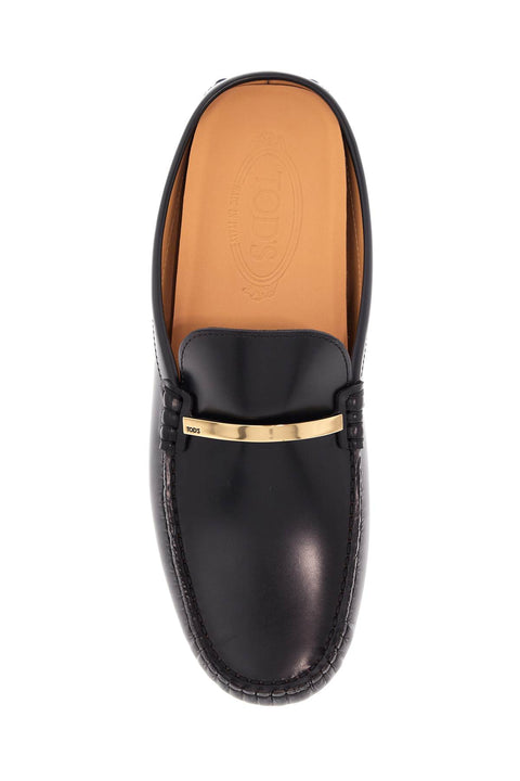 Tod'S Tod'S black calfskin slip-on loafers with metallic strap and rubber sole