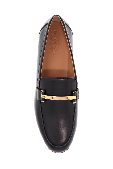 Tod'S Tod'S black calfskin women's loafers with metallic band